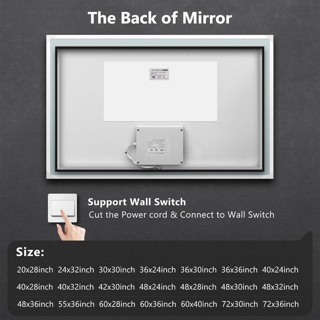 36x28 Inches LED Bathroom Mirror with Lights