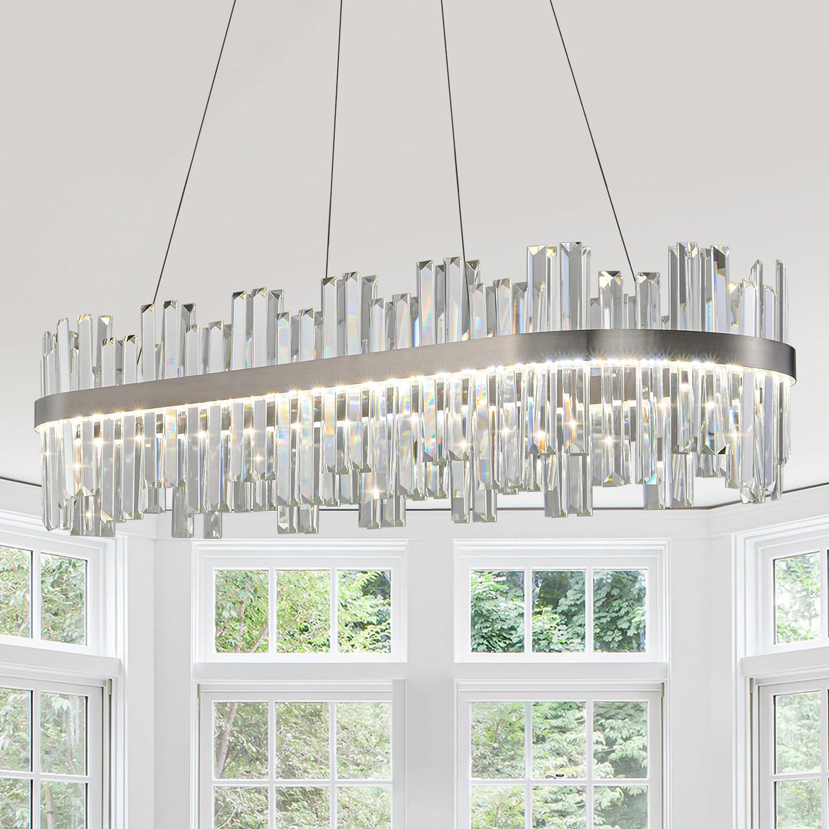 Nickel Led Modern Crystal Chandelier,Rectangle Chandeliers