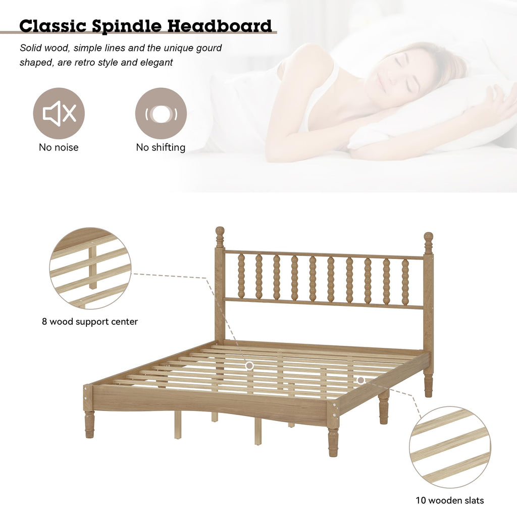 Natural Spindle Bed Frame with Wooden Headboard