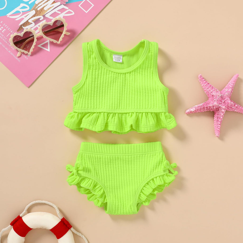 Baby Swimsuit Toddler Girl Bathing Suit Summer Solid Color Bikini Set Beach Two Piece Swim Wear