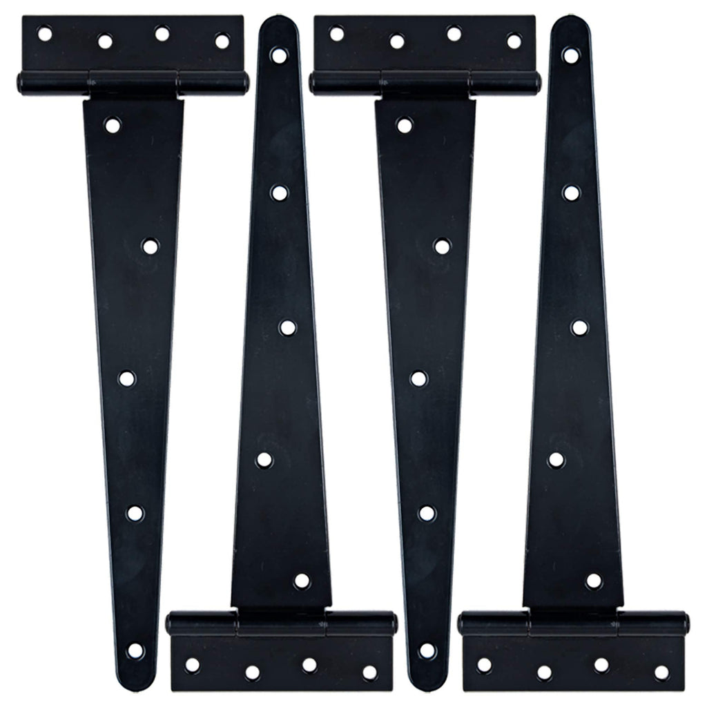 Heavy Duty T Hinge Tee T Strap Shed Gate Barn Fence Door Hinge Wrought Rustproof All Size Black (4 pcs, 12 inch)