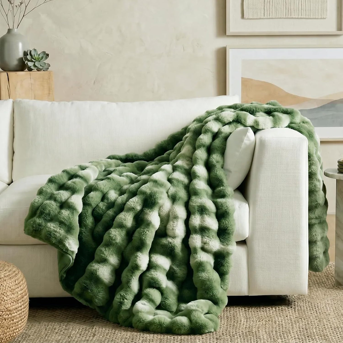 Faux Fur Throw for Couch, Fuzzy Soft Plush Thick Bubble Blanket for Sofa Bedroom Living Room, 60x80 Inches Tie-dye