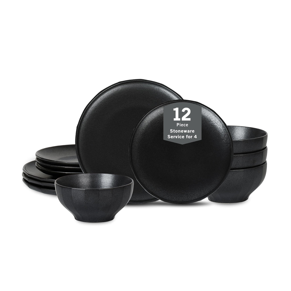 Lain Rio 12-Piece Dinnerware Set Stoneware, Black