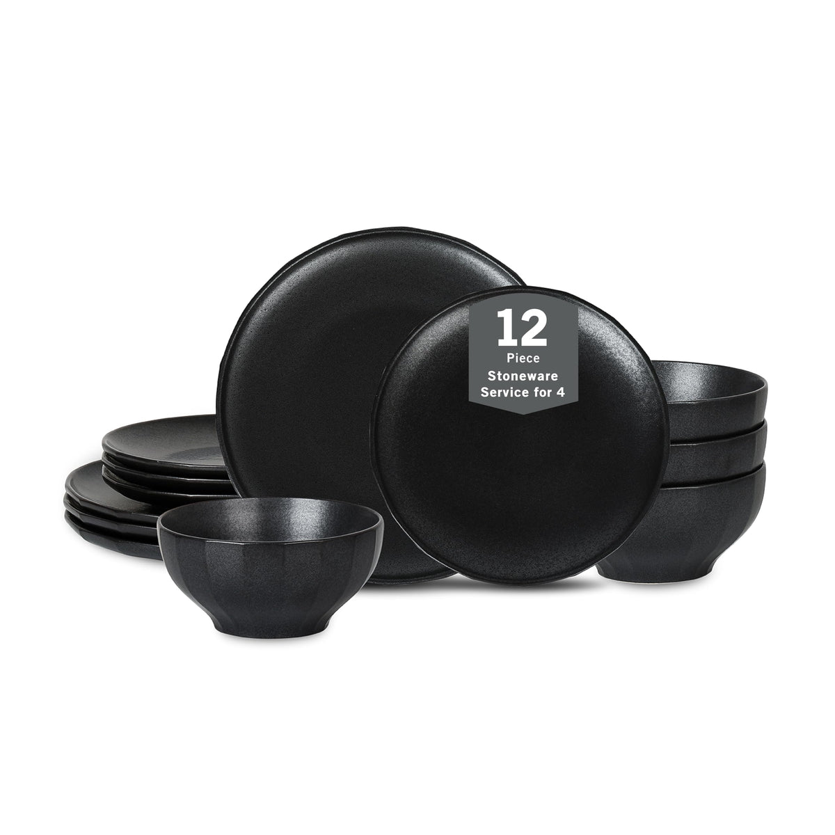 Lain Rio 12-Piece Dinnerware Set Stoneware, Black