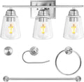 3-Light Bathroom Vanity Light, 5-Piece All-in-One Bathroom Set | 20 Inch Modern Wall Lamp, Brushed Nickel Wall Sconce