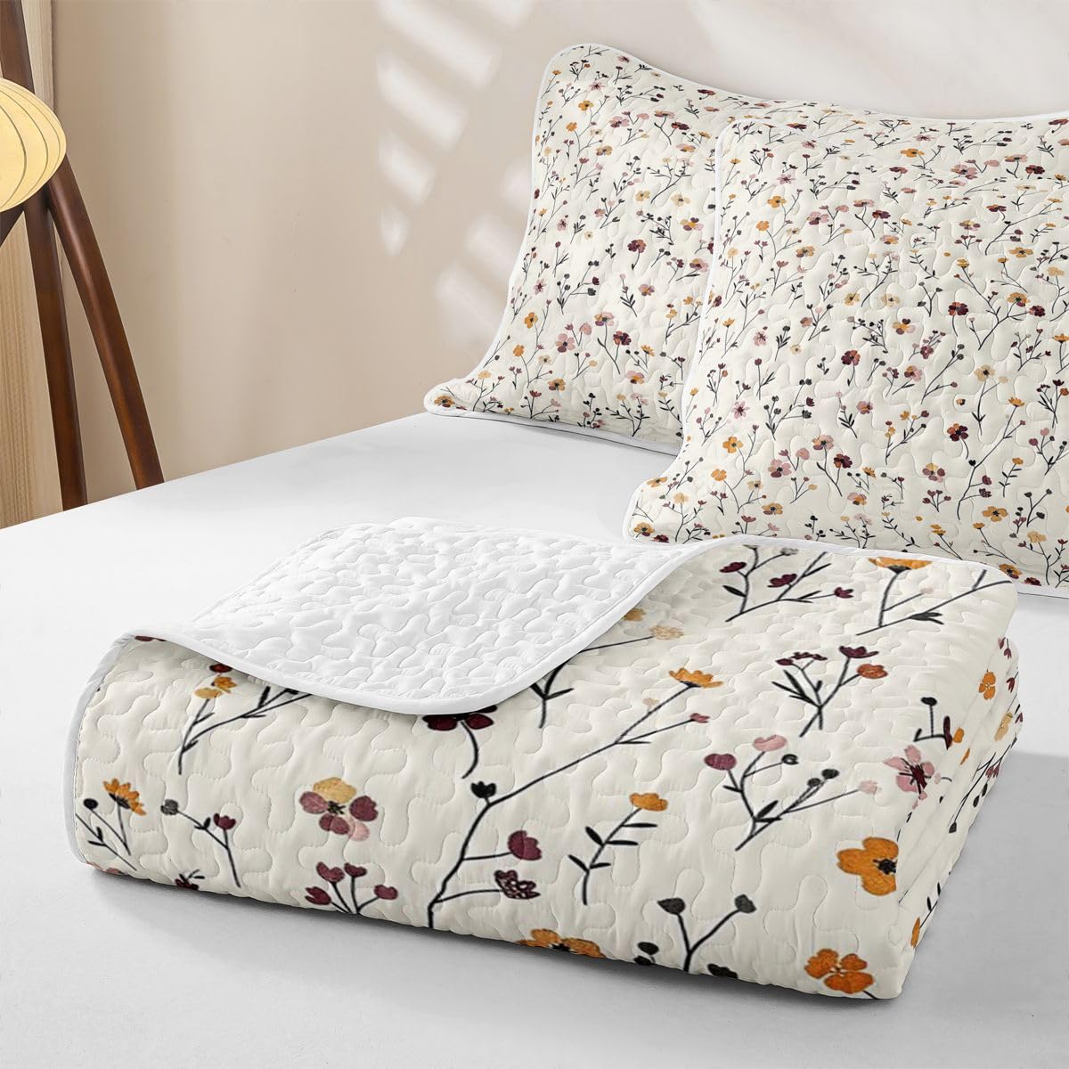 Spring Floral Quilt Set Wildflower Spring Summer Quilt Bedding Modern Minimalist Bedspread Coverlet Rustic