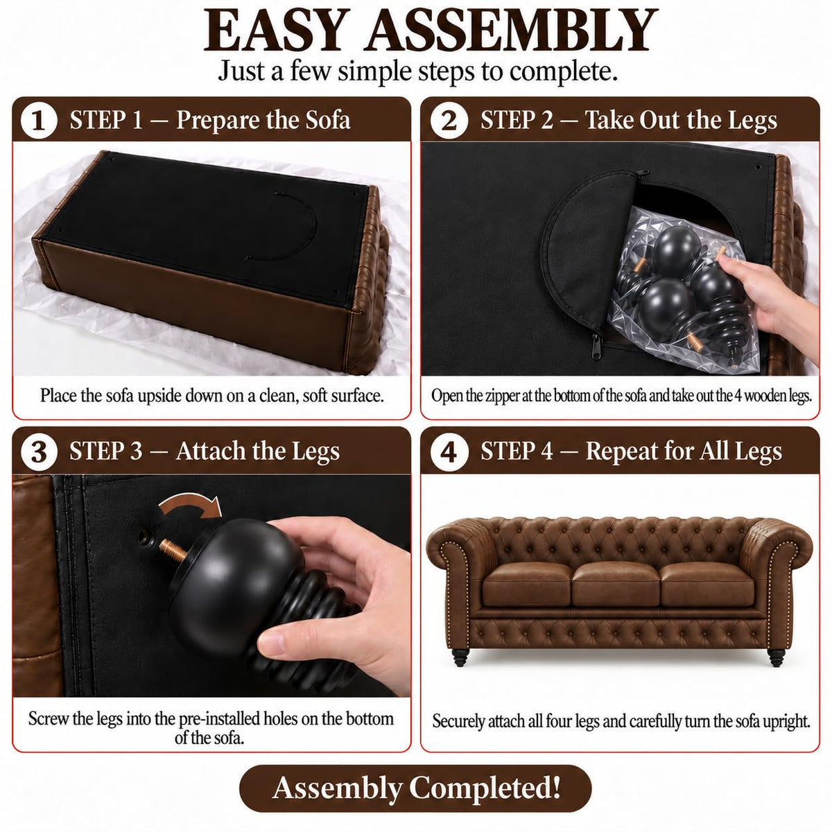 Parma 92" Leather Chesterfield Sofa, Full Leather Upholstery, 3 Seater with Button-Tufted Back, Solid Wood Feet