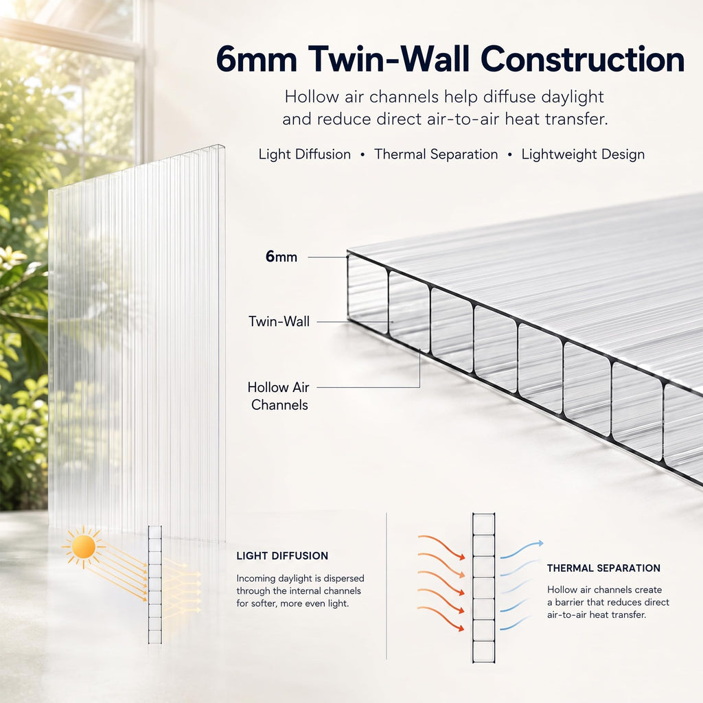 10 Pack Polycarbonate Greenhouse Panels, 8' x 4' x 0.24'' Twin-Wall Polycarbonate Sheets, All Weather Clear Roof