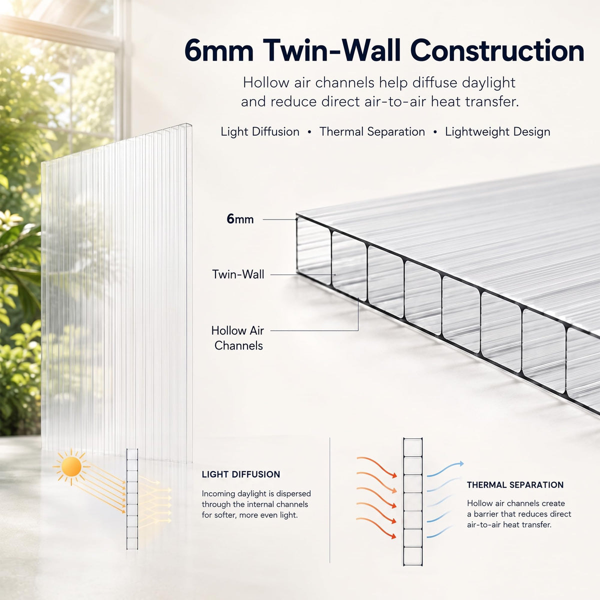 10 Pack Polycarbonate Greenhouse Panels, 8' x 4' x 0.24'' Twin-Wall Polycarbonate Sheets, All Weather Clear Roof