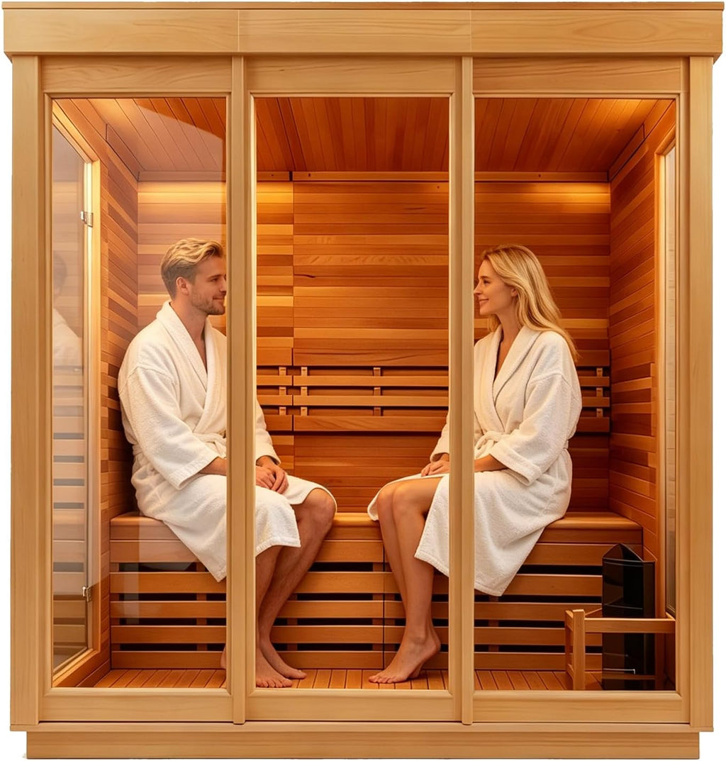 Outdoor 3-4 Person Steam Sauna, Canadian Red Cedar Sauna Room , Withstand Outdoor Temp 6KW ETL Heater 220V/195°F