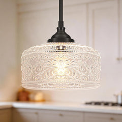 Black Vintage Pendant Lights Kitchen Island, Adjustable Height Kitchen Island Lighting, Bathroom Pendant Light with Clear Glass Shade- Dual Mount Ceiling & Hanging Fixtures with 90° Swivel for Decor