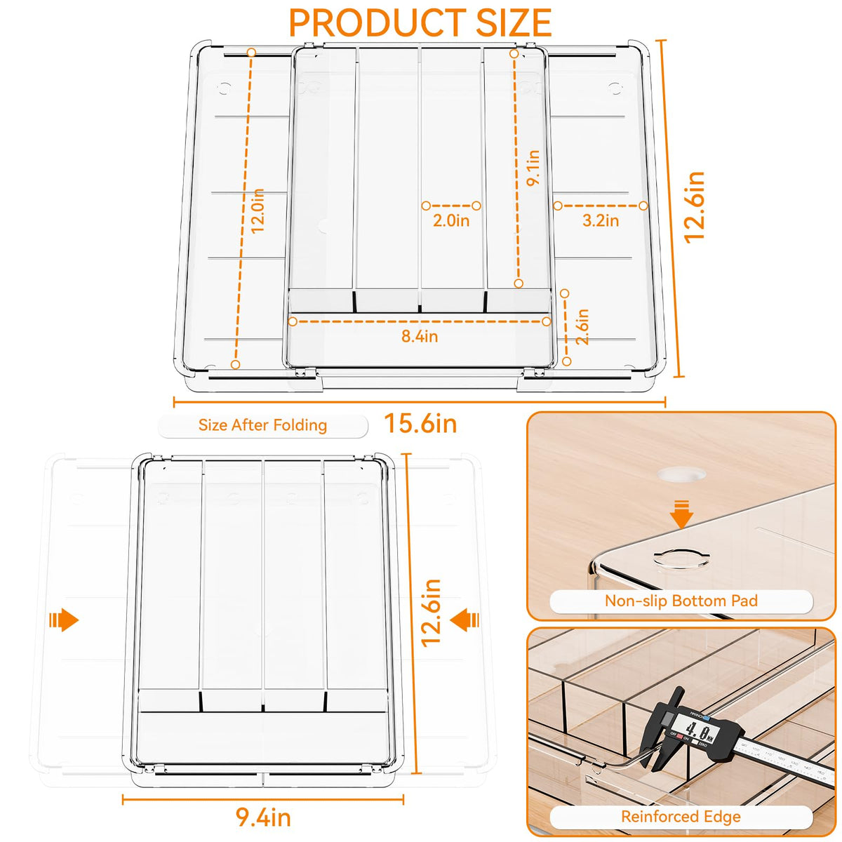 Clear Expandable Silverware Drawer Organizer,9.4-15.6In Adjustable Silverware Tray for Drawer,Acrylic Kitchen Utensil