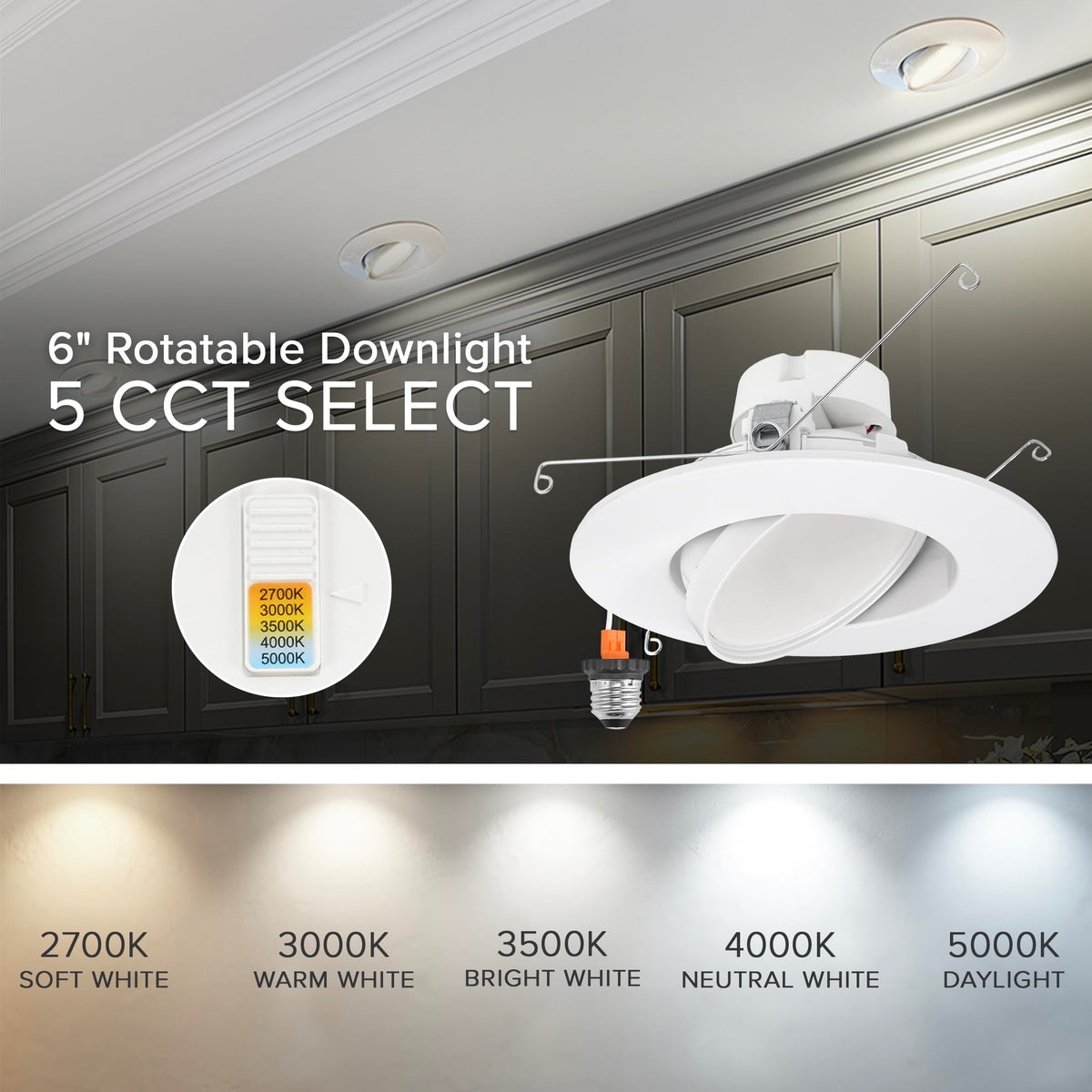 5" & 6" Rotatable LED Retrofit Downlight Gimbal, 1100 Lumens, 5 CCT