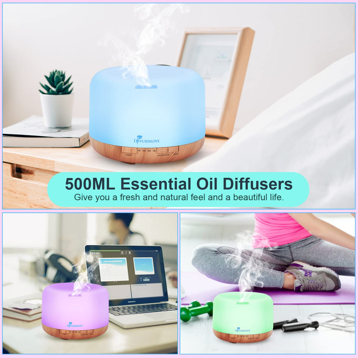 Diffuser Essential Oil Diffusers Remote Control Aroma Diffuser Cool Mist Aromatherapy Diffuser with Mute