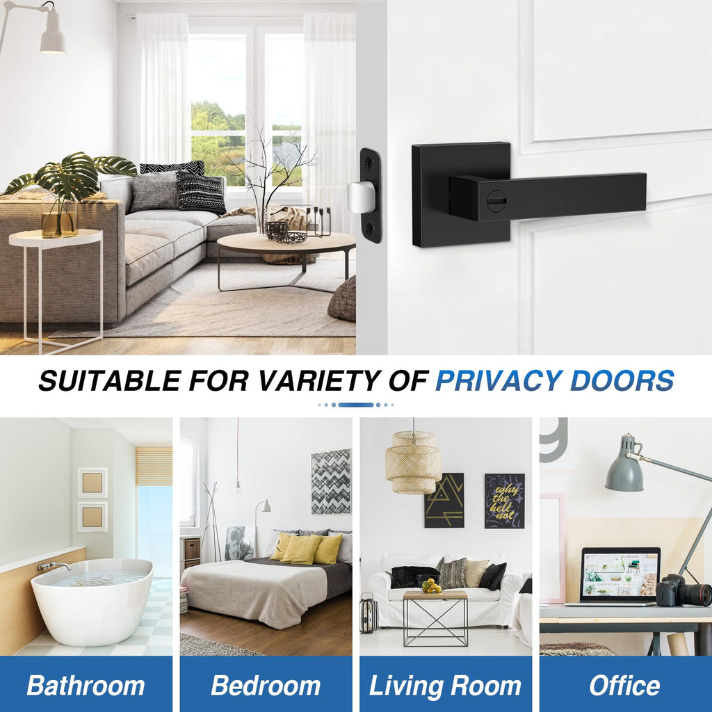 10 Pack Matte Black Door Handles Interior, Keyless Interior Door Knobs, Privacy Door Locks Bathroom, Heavy Duty