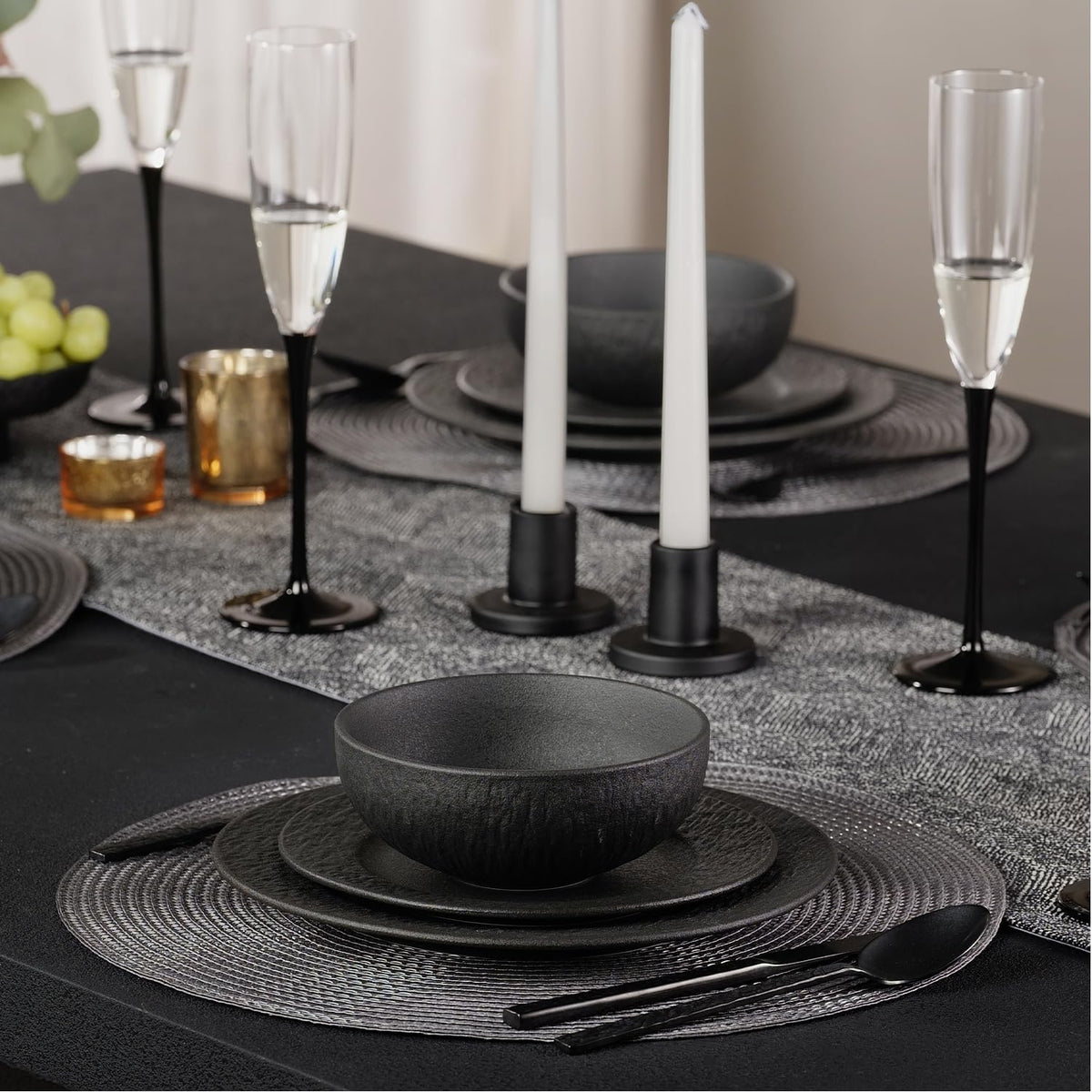 Dinnerware Sets for 6, 18-Piece plates and bowls sets, Matte Marble