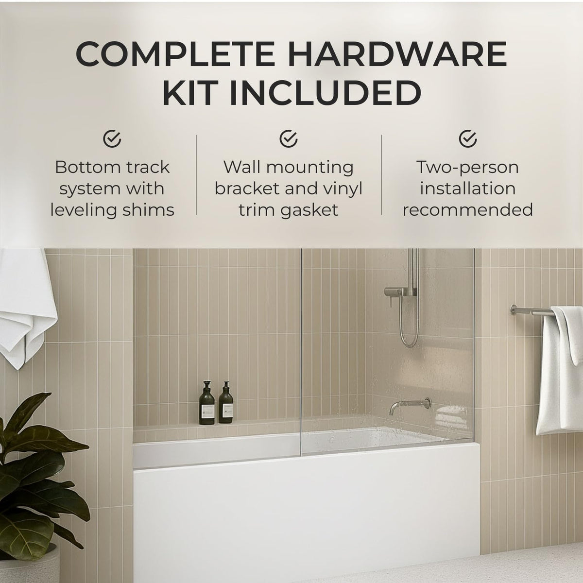 36x76 Frameless Shower Panel - 3/8" Thick Tempered Safety Glass - Fixed Bathroom Partition - Chrome Finish
