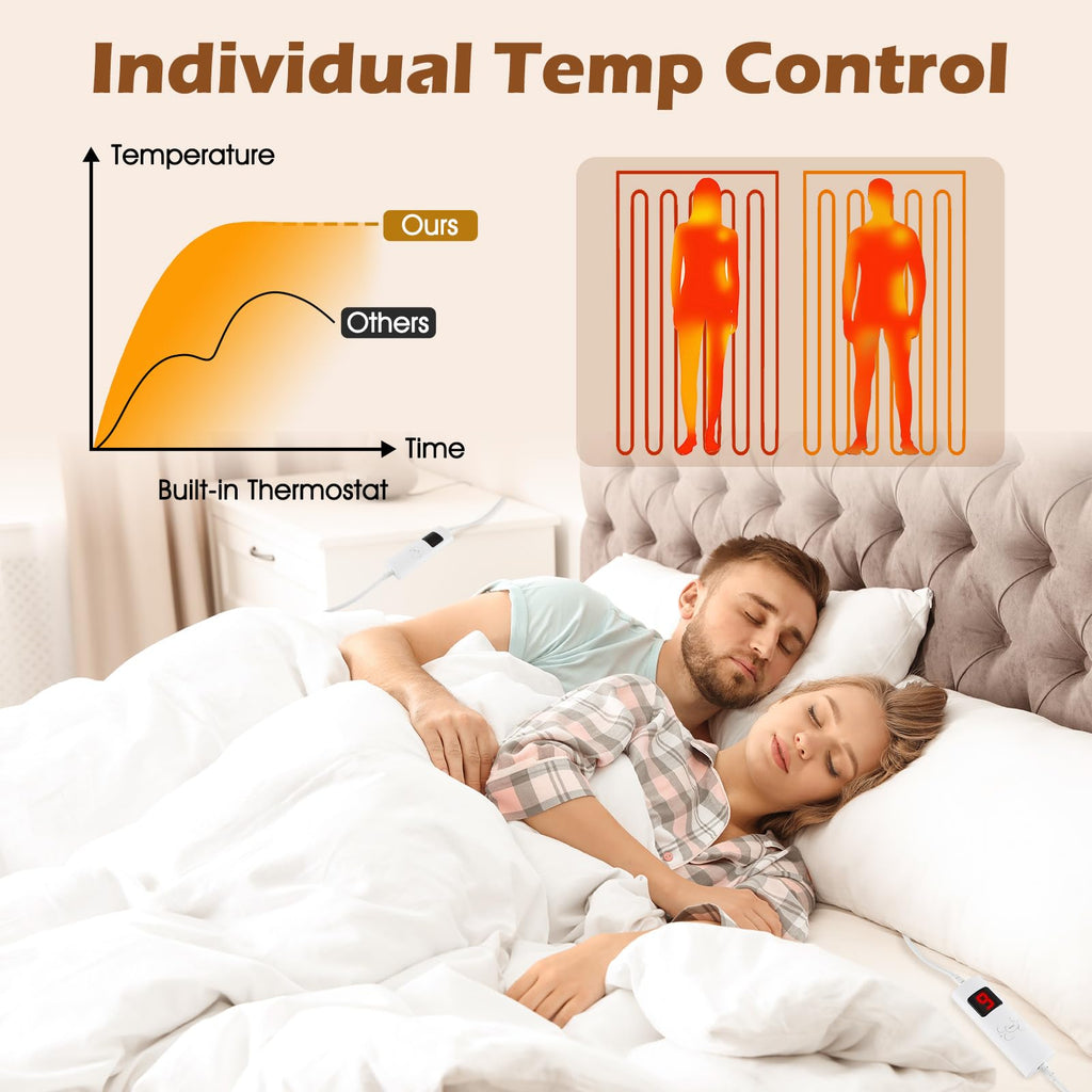 Heated Mattress Pad King Size, Zone Heating Electric Mattress Pad
