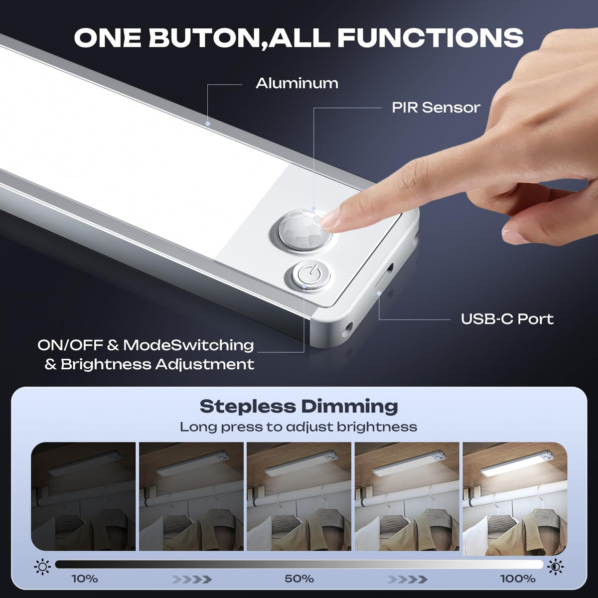 5 Pack Under Cabinet Lighting Wireless 2200maAh Rechargeable LED Motion Sensor Magnetic Light Indoor Closet Lights