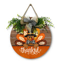 Thanksgiving Thankful Turkey Door Sign for Front Porch Farmhouse Round Wood Hanging Sign with Wreath and Bow Greenery