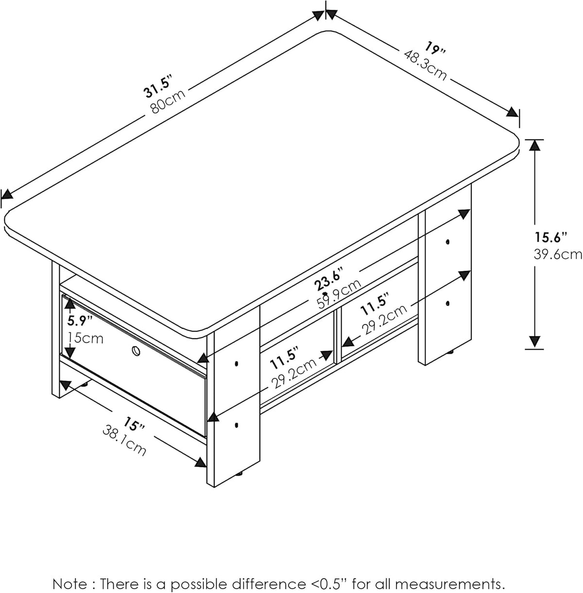 Andrey Coffee Table with Bin Drawer, French Oak Grey/Black