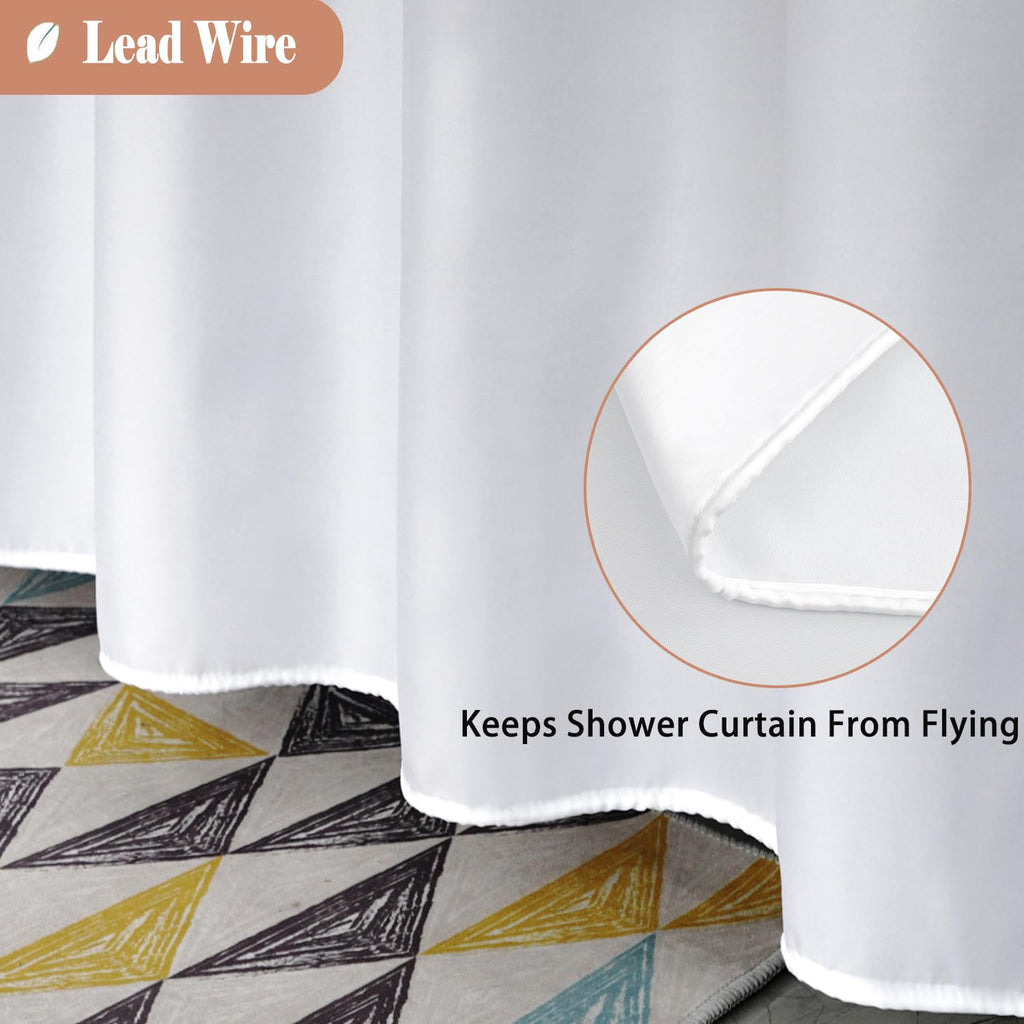 White Shower Curtain with Light Filtering Window, Stall Size Fabric Shower Curtain Liner, 48 x 72 Inch