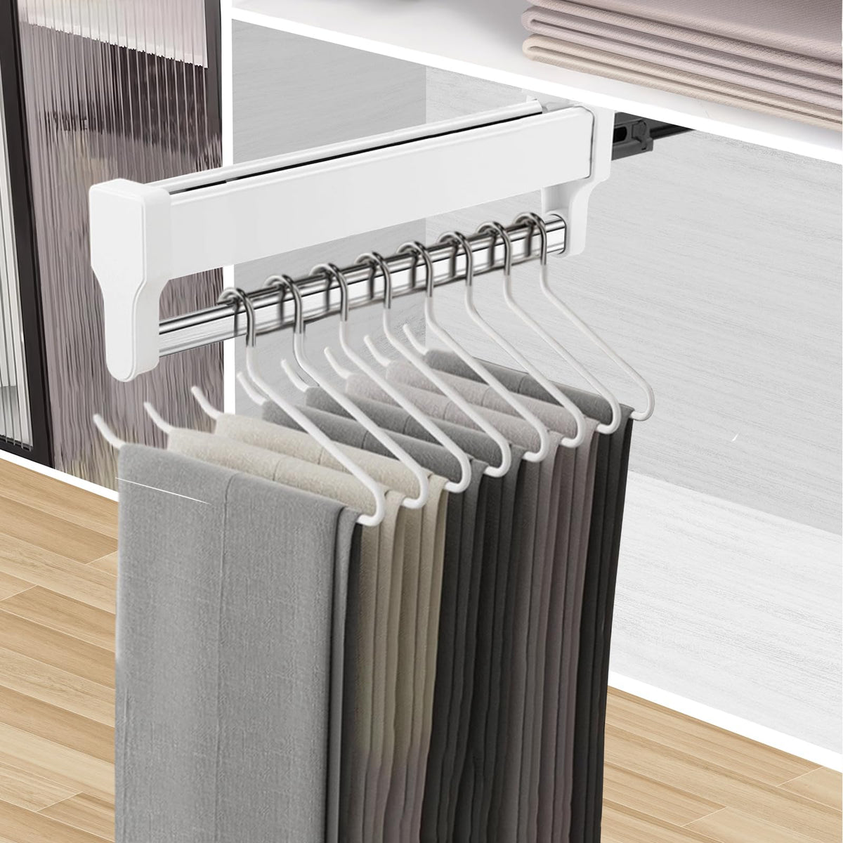 Valet Rod for Closet Pull Out, Heavy Duty Pants Rack 15.7inch