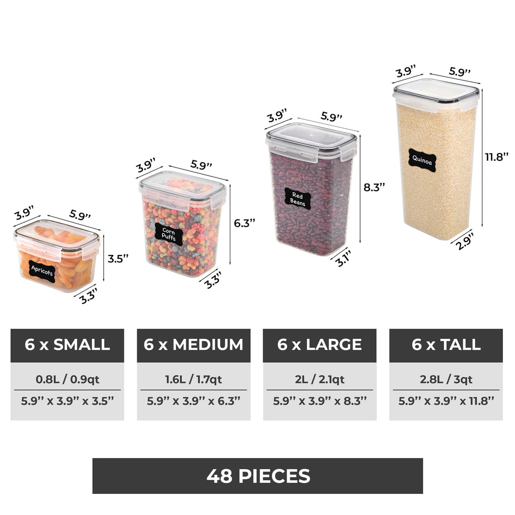Kitchen Storage Containers with Lids, 48 PCS Airtight Food Storage Containers, Plastic Kitchen Containers, Pantry