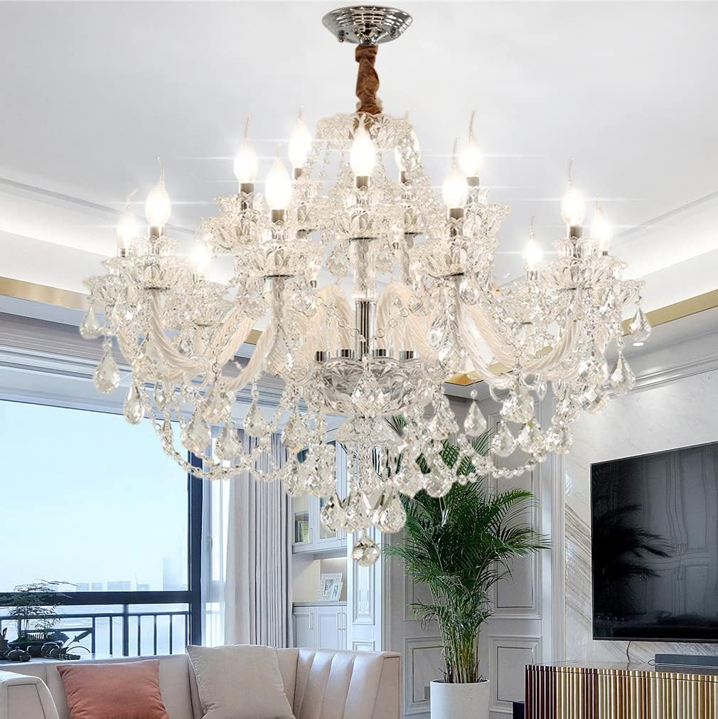 Fifteen-Light Luxe Clear K9 Crystal Chandelier for Grand Entries