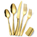 20-Piece Hammered Gold Silverware Set for 4,18/10 Stainless Steel Flatware Set with Serrated Forged Knives,Heavy Duty