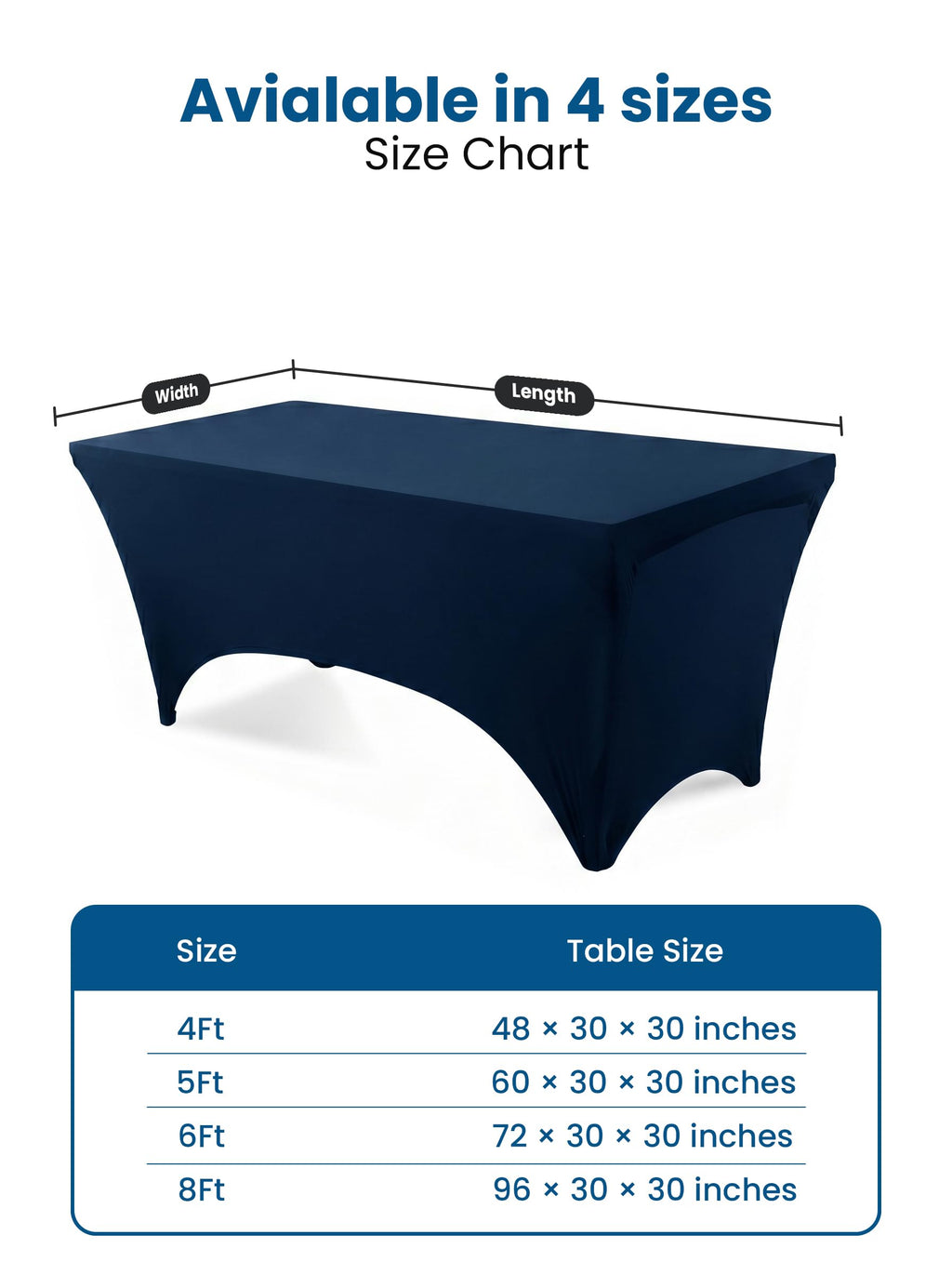 Spandex Table Cloth 2 Pack [6FT, 72Lx30Wx30H in, Navy Blue]