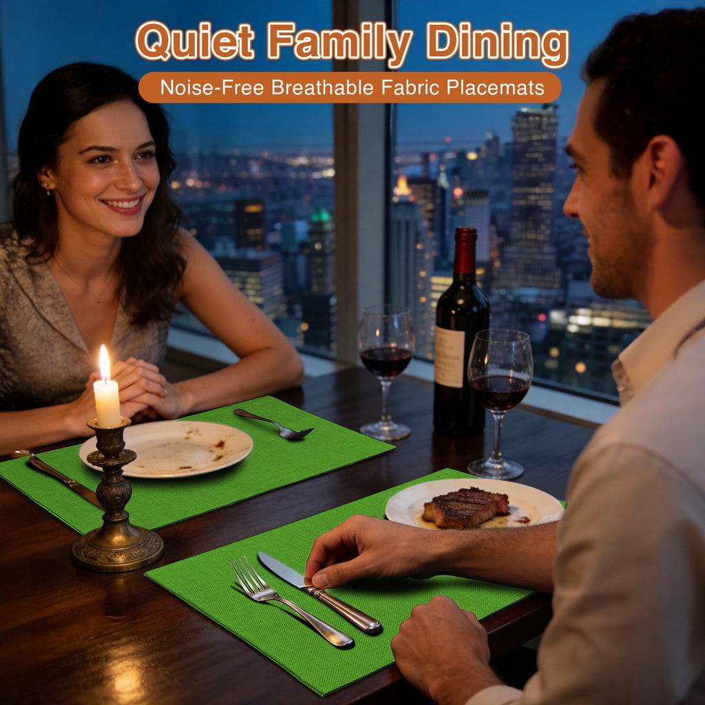 Linen Fabric Placemats Set of 4, Machine Washable, Heat Resistant, Wrinkle Free, Thick Polyester Kitchen Place Mats