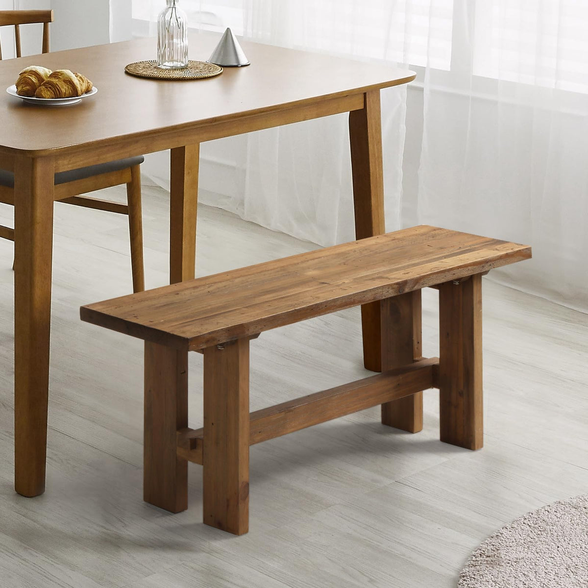 Reclaimed Solid Wood Bench, 43.3" Farmhouse Entryway Bench