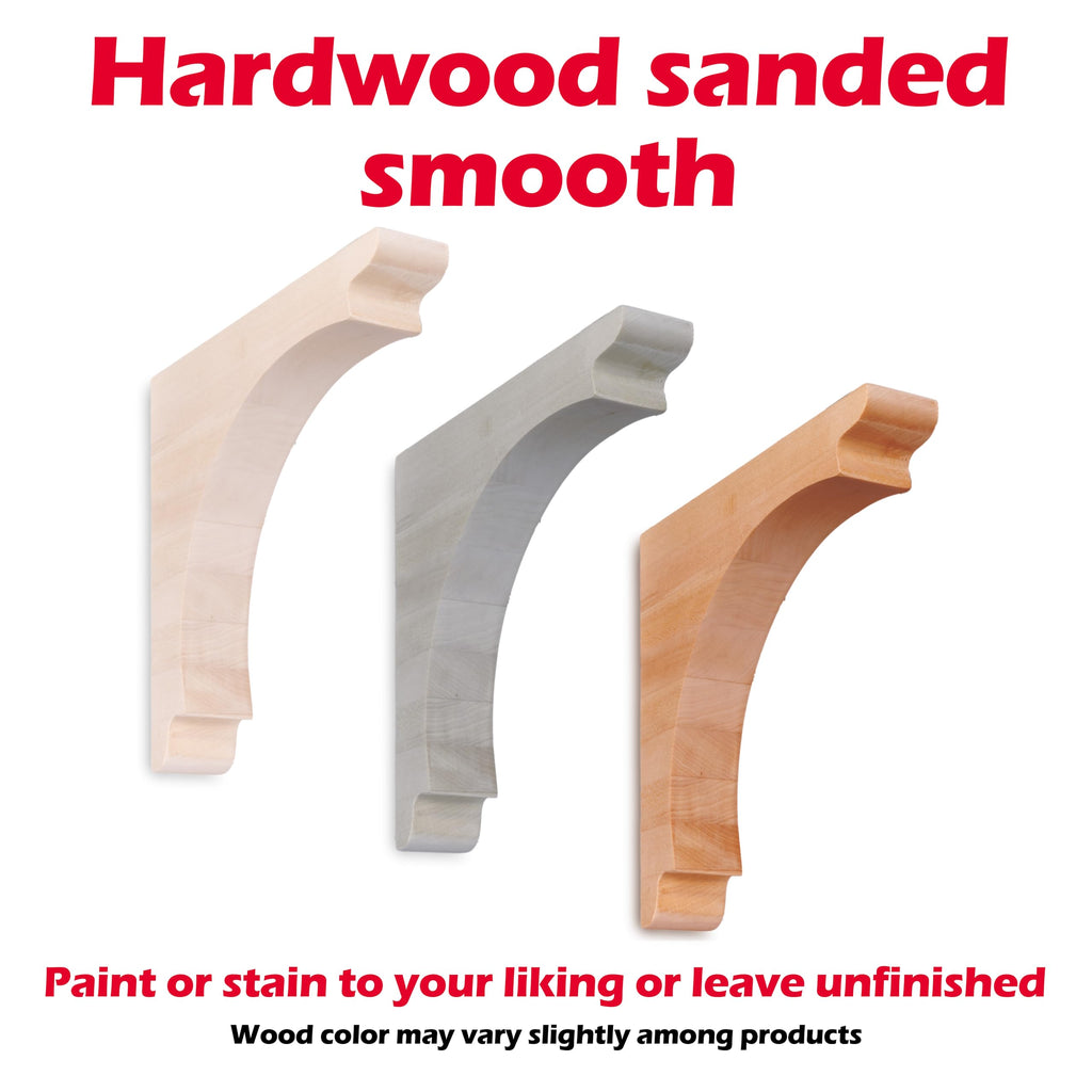 Arch Corbel (2 Count, Small) | 5" x 5" x 13⁄4" Unfinished Hardwood Bracket w/Pre-Installed Keyhole Plate | Decorative