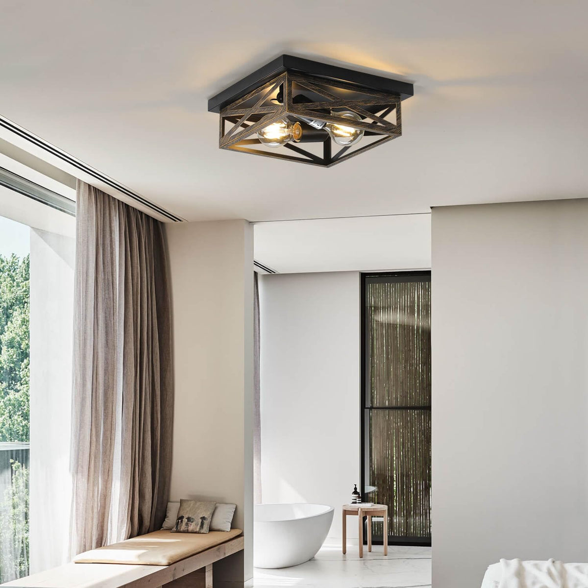 2Pack Rustic Flush Mount Ceiling Light Fixture, Modern Farmhouse Light Fixture, Kitchen Hallway Light Fixtures