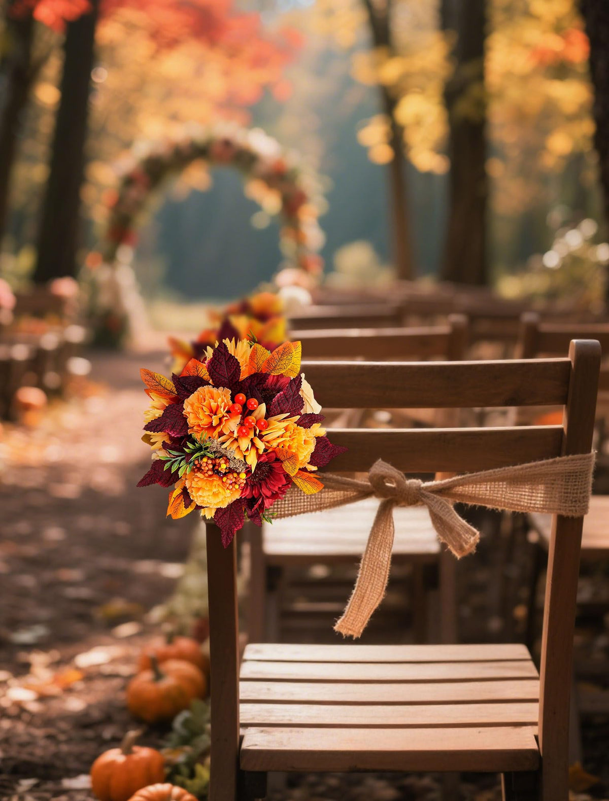 Fall Centerpieces for Tables Decorations, 2 Pcs, Red and Orange