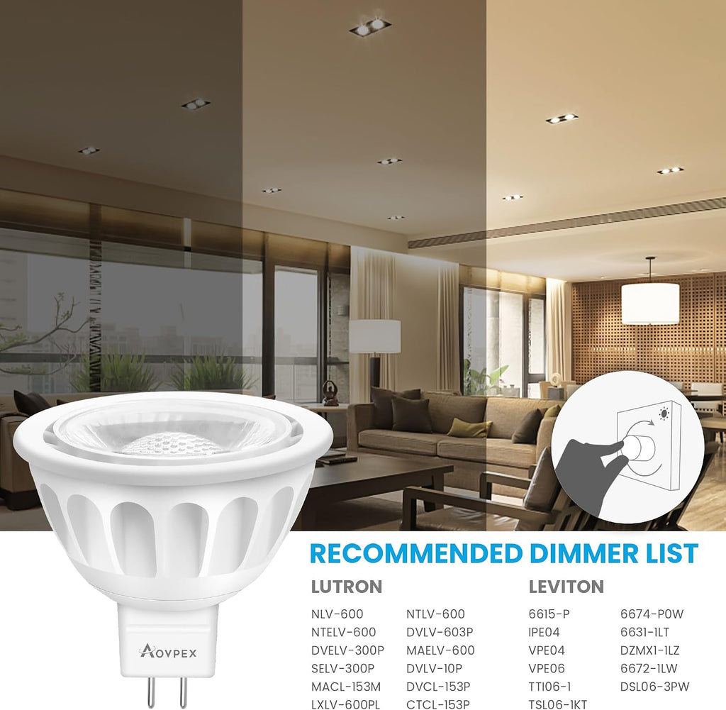 10 Pack Dimmable MR16 LED Bulbs, 12V 5W(50-Watt Equivalent), 3000K Warm White, GU5.3 Bi-Pin Base, 40-Degree