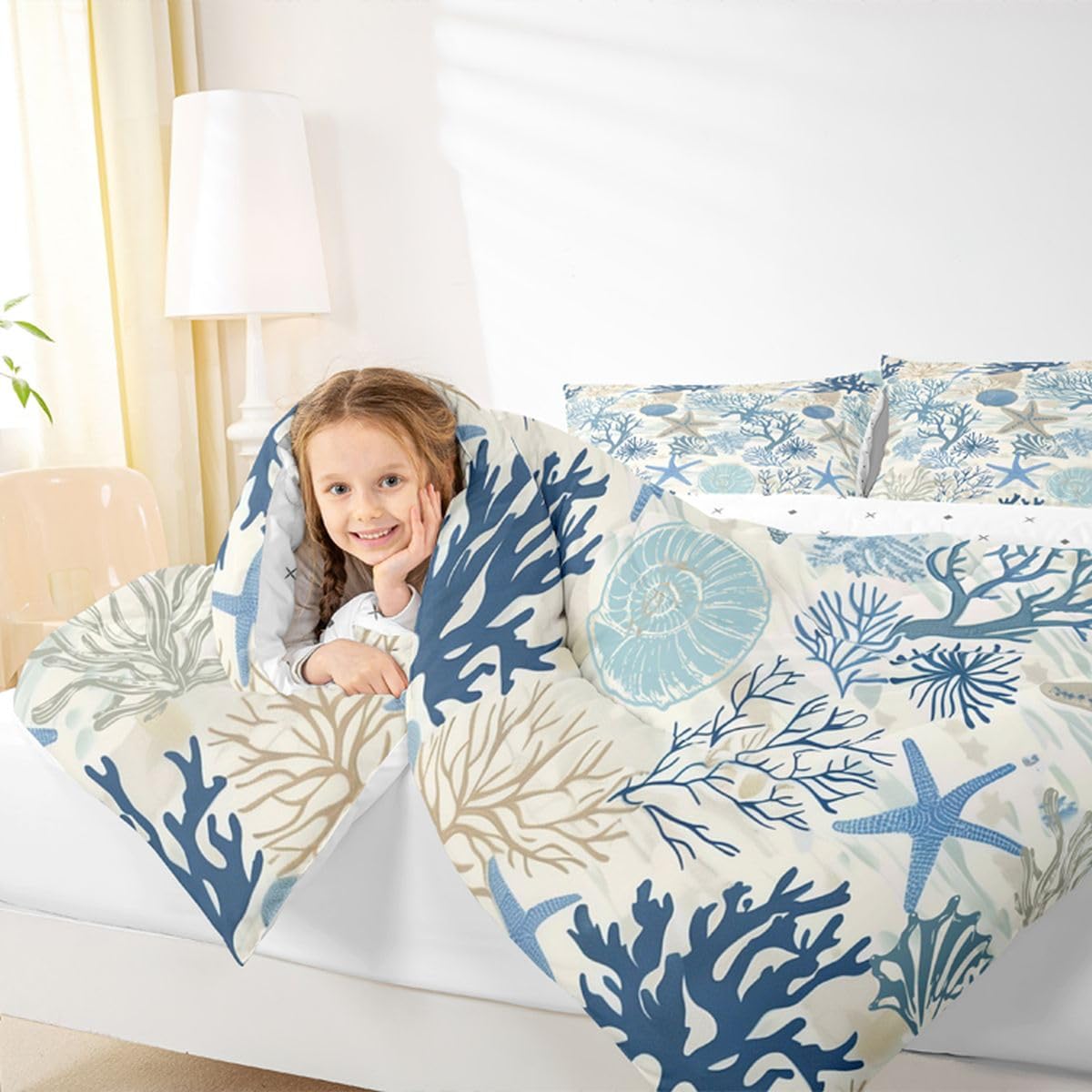 Starfish Seashell Conch Comforter Set 3 Pcs