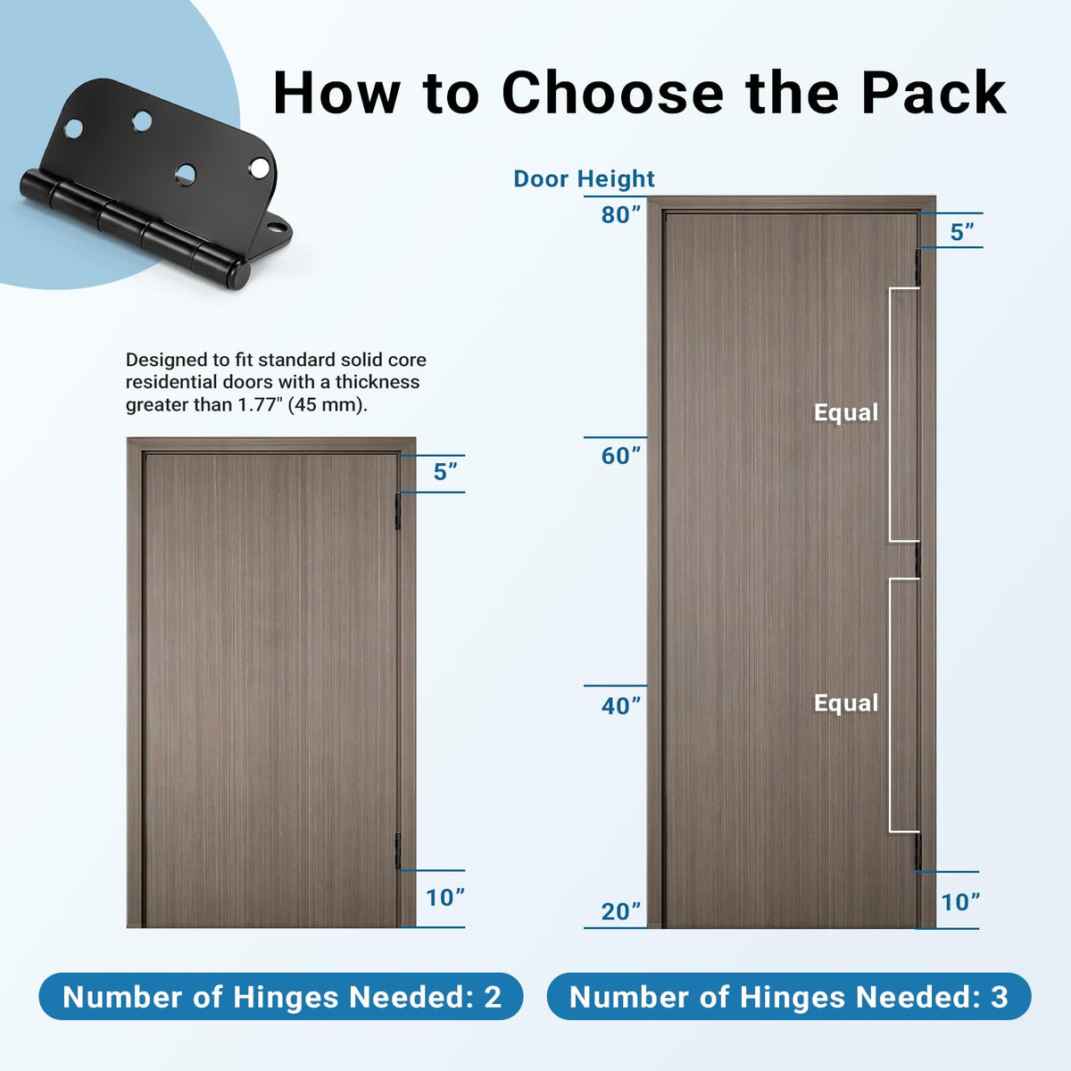 4" x 4" Matte Black Door Hinges, Exterior Door Hinges, 12 Pack
