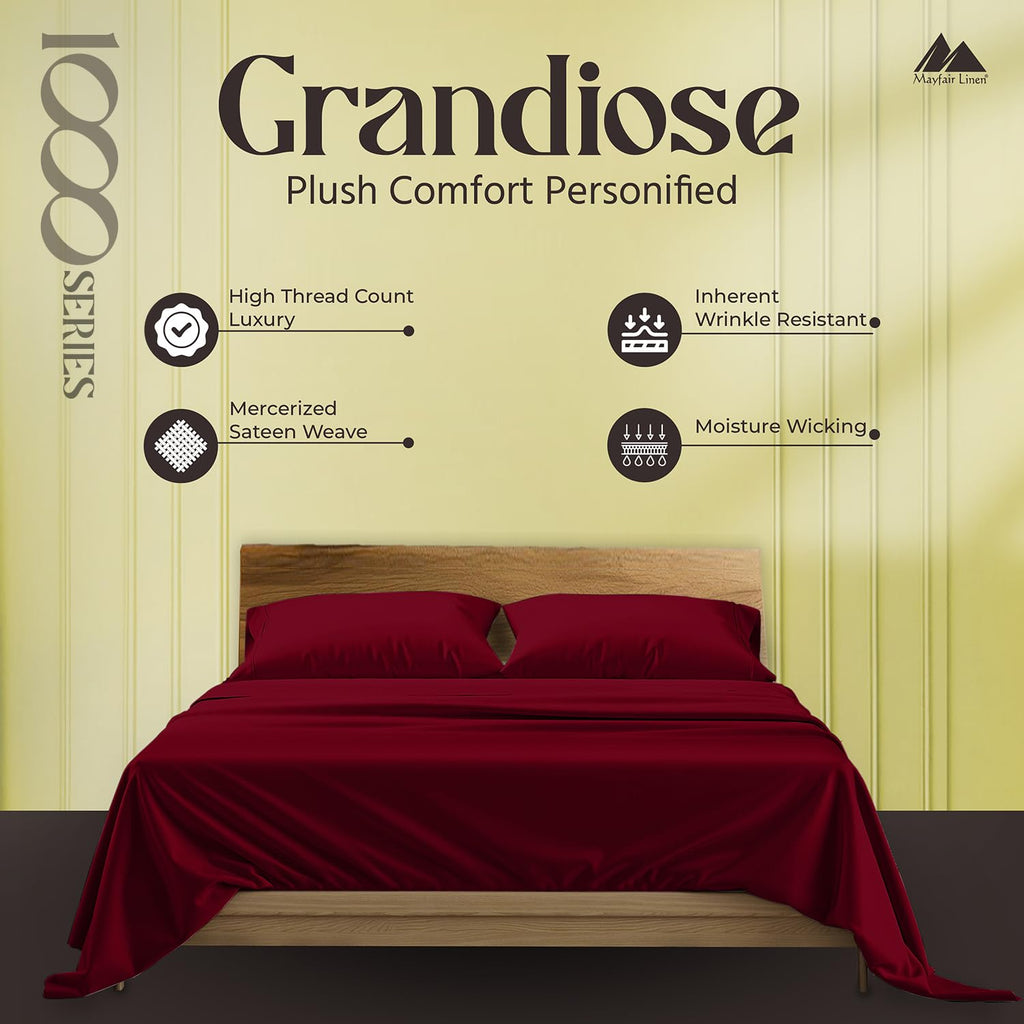 100% Pure Egyptian Cotton Sheet Queen Size - Luxury 1000 Series Grandiose Collection Queen Size Sheets (4 PC
