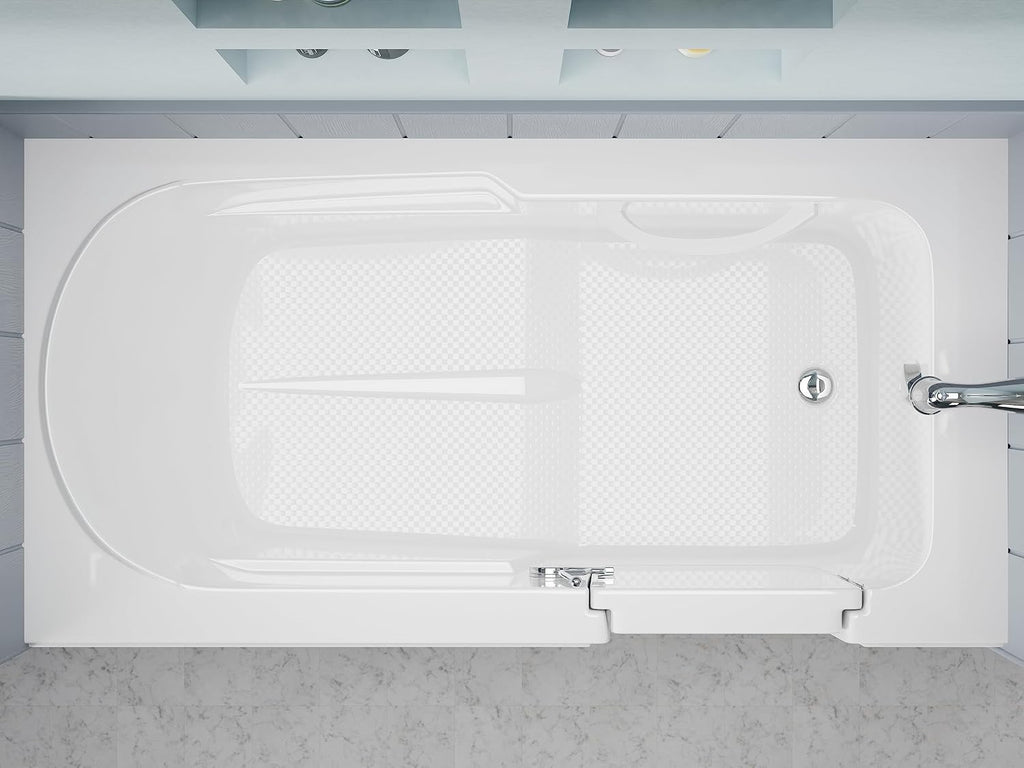 Walk In Tub 60'' x 30'' White Acrylic with Chrome Accents Right Drain, Low Threshold, Slip-Resistant Floor, Easy