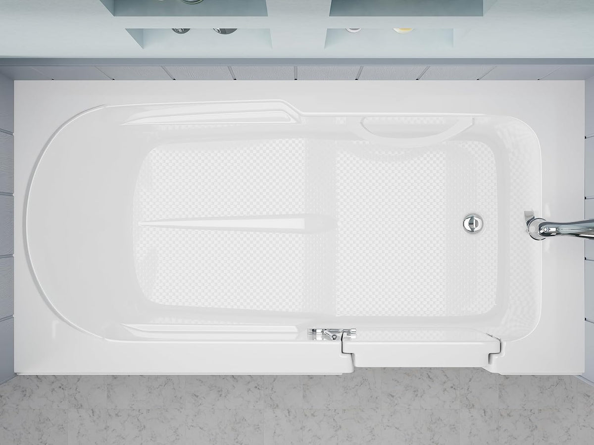 Walk In Tub 60'' x 30'' White Acrylic with Chrome Accents Right Drain, Low Threshold, Slip-Resistant Floor, Easy