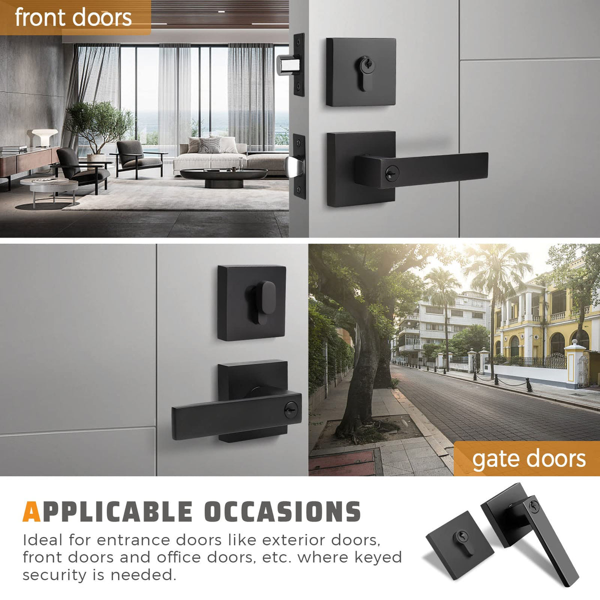 3 Pack Entry Lever Door Handle and Single Cylinder Deadbolt Lock, Heavy Duty Exterior Door Lock Set with Deadbolt
