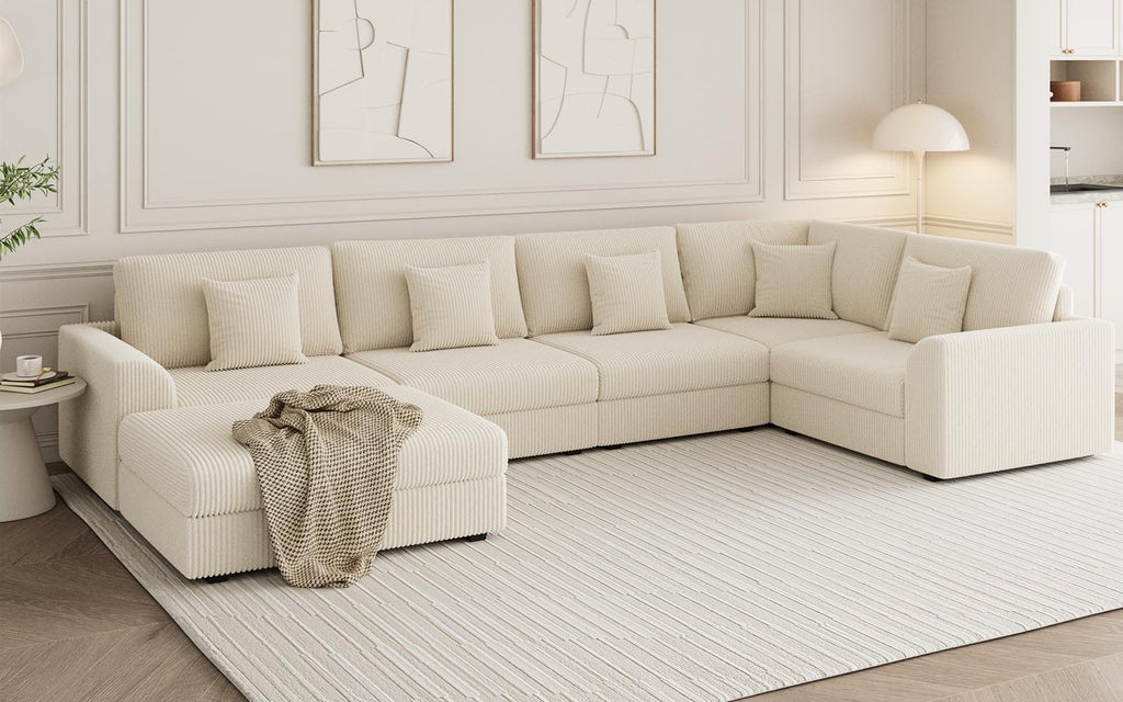 146" Modular Sectional Sofa, 6-Piece U-Shaped Couch with Ottoman