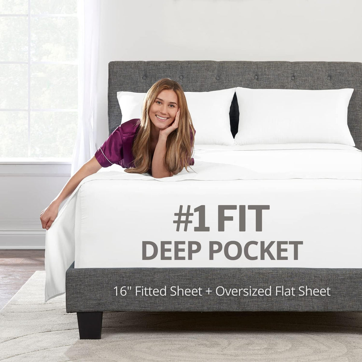 Deep Pocket Twin Bed Sheets - 3-Piece Includes: Real 16" Inch Extra Deep Pocket Fitted Sheet [Best-Fit for 14"-18