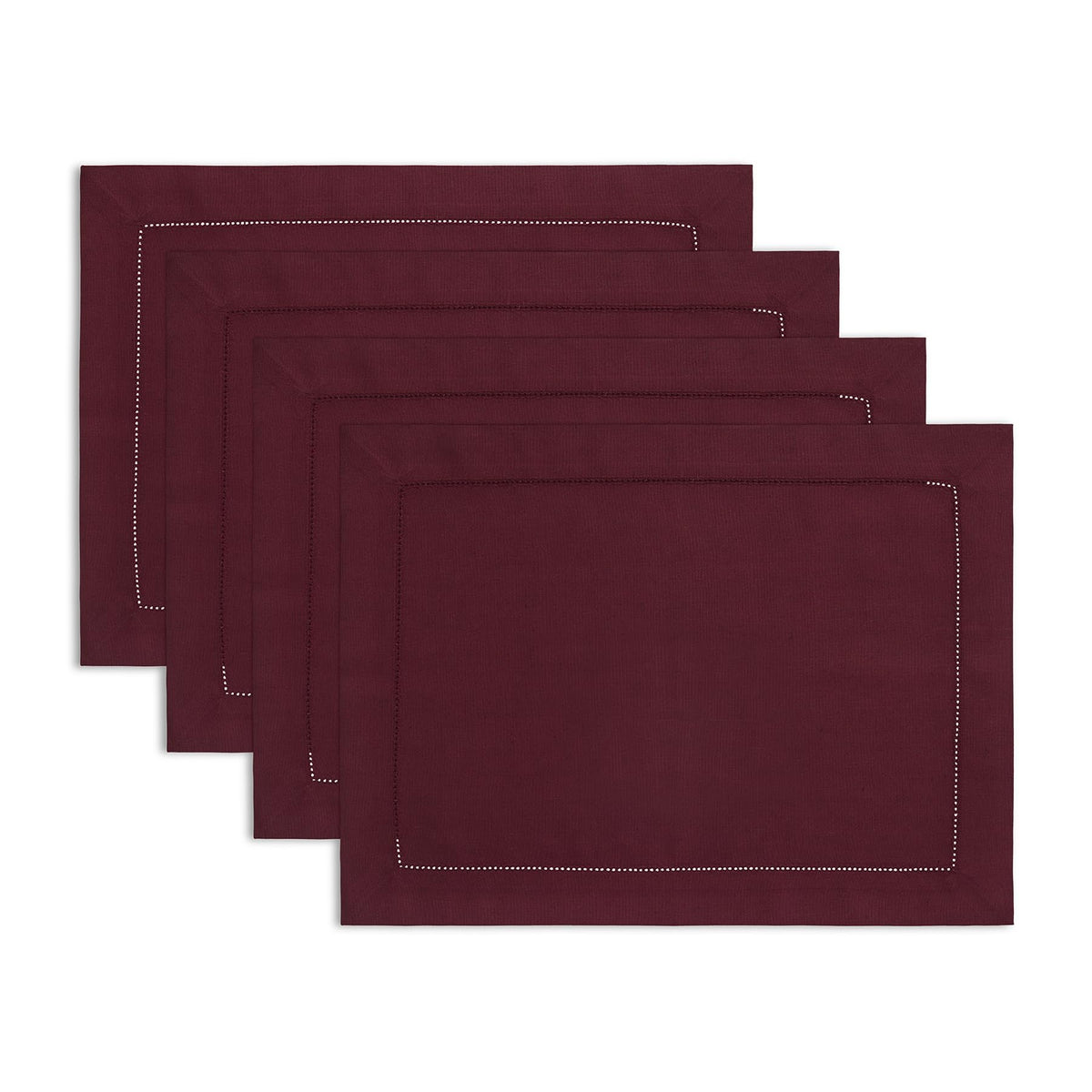 Cotton Linen Placemats Wine Hemstitch, 14 x 19 in, Set of 4