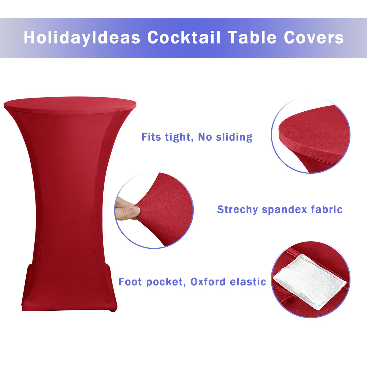 Spandex Dark Red Cocktail Table Covers Fitted for Christmas Parties 2 Pack