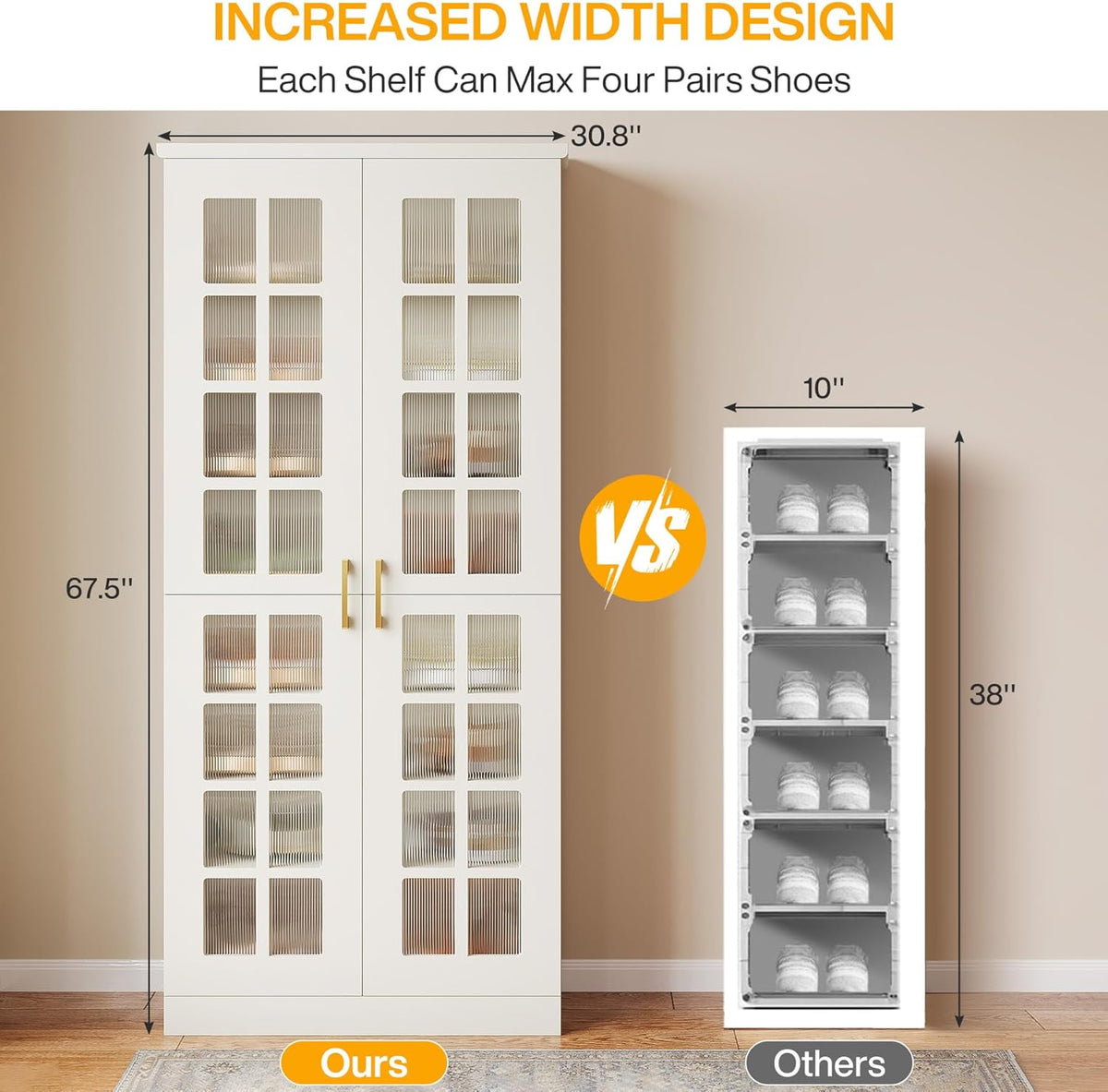 Tall Shoe Cabinet with Doors, 8-Tier Shoe Storage with Adjustable Shelves, Modern Shoe Organizer Shoe Rack Cabinet