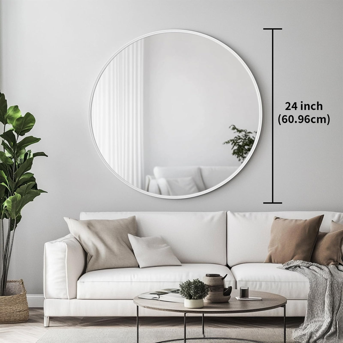 Round Mirror, 24 inch White Circle Mirror, White Metal Frame Circular