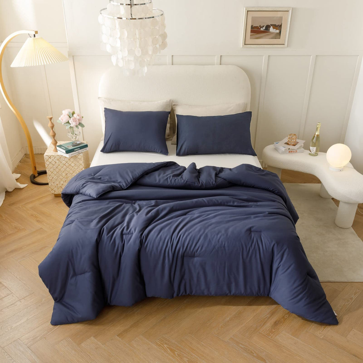 Comforter Set, Navy Blue, 3 Pieces Soft Bedding Quilt